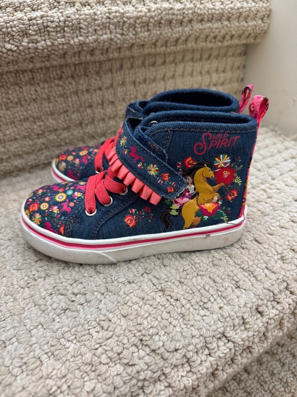 Spirit Navy and Pink Floral High-Top Kids Sneakers